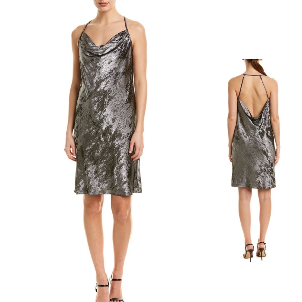 NWT Halston Heritage Drape Back Georgette Metallic Slip Dress